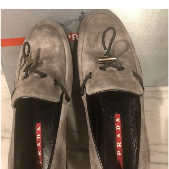 Prada Toggle Charcoal Suede Loafers Sz 38 - Picture 7 of 16